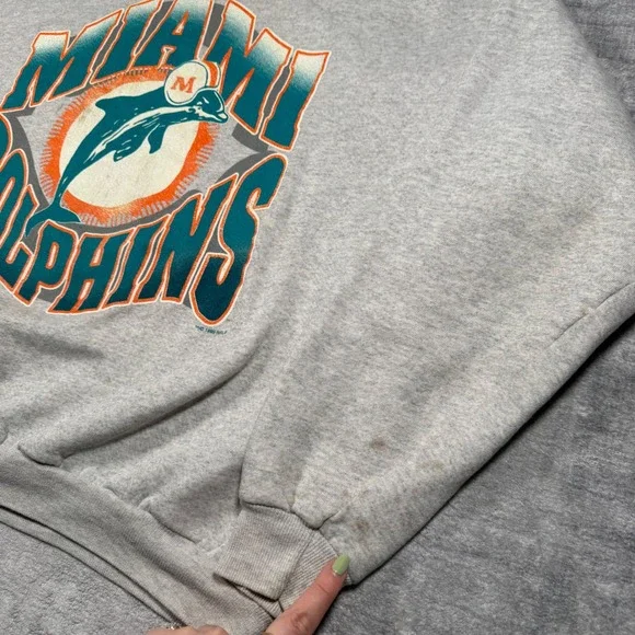 Miami Dolphins Sweatshirt Mens 2XL Gray Vintage 1995 NFL Crewneck Wave Spell Out - Picture 4 of 15